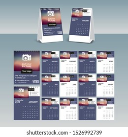 Calendar 2020 vector pocket basic grid. Simple design template