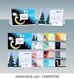 Calendar 2020 vector pocket basic grid. Simple design template