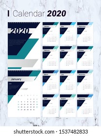 Calendar 2020 vector pocket basic grid. Simple design template