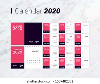 Calendar 2020 vector pocket basic grid. Simple design template