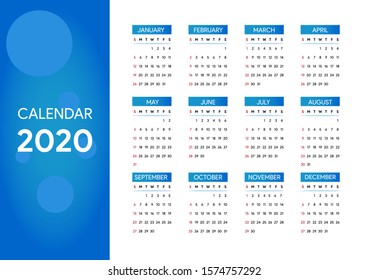 Calendar 2020 vector template design