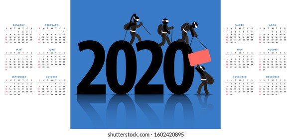 Calendar for 2020. Web icons of people. climbers are large numbers 2020. Vector
