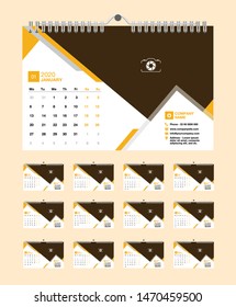 Calendar 2020 week start monday, desktop calendar, corporate design template vector, Planner, 2020 Calendar