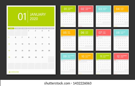 Calendar 2020. Week Start Sunday Corporate Design Planner Template.