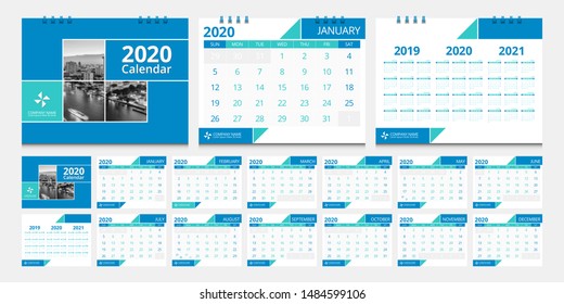 Calendar 2020. Week start Sunday corporate design planner template.