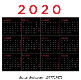 calendar 2020, Week starts from Monday, business template - Vector
