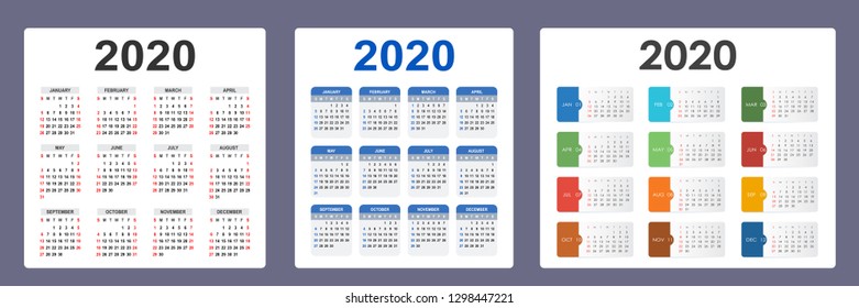 Calendar 2020 Week Starts On Sunday Stock Vector (Royalty Free ...