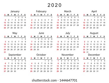 Simple Calendar 2021 Years Week Starts Stock Vector (royalty Free 