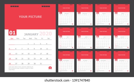 Calendar For 2020 White And Red Background