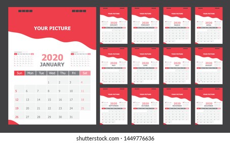 Calendar for 2020 White and red background