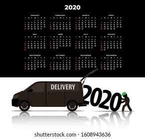 Calendar for 2020. Working loads large numbers 2020 in the truck. Vector banner