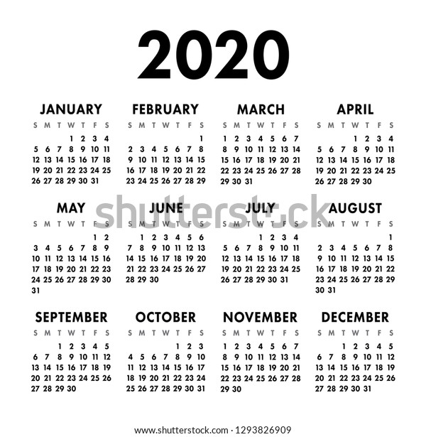 Calendar 2020 Year Black White Vector Stock Vector (Royalty Free ...