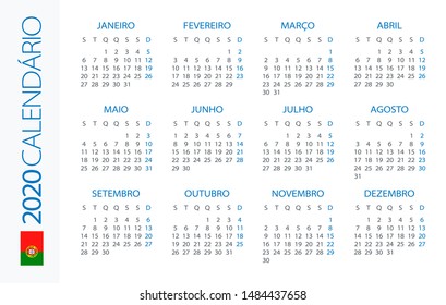 Calendar 2020 year Horizontal - vector illustration. Portuguese version