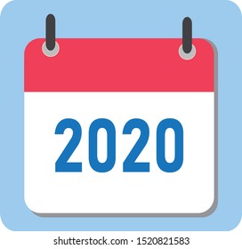 calendar for 2020 year for icon on blue background. calendar 2020 year sign. flat style.