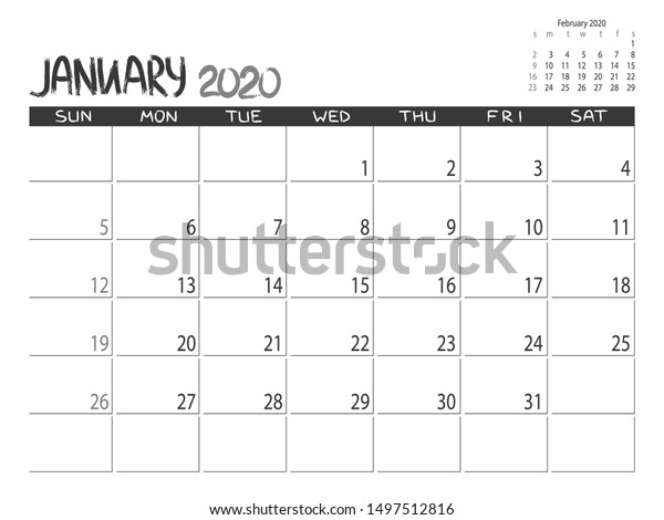 Calendar 2020 Year January 2020 Planner Stock Vector Royalty Free