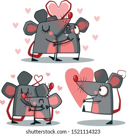 Calendar 2020 year of the Rat. White mouse in love with the heart. set