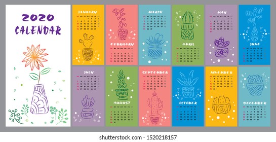 Calendar 2020 year. Vector design template set.