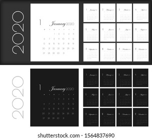 Calendar for 2020 year vector illustration. Business planner, organizer with flipboard, text and numbers layout