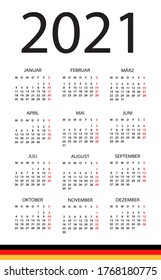 Calendar 2020 year - vector illustration. German version
