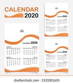 Calendar 2020 year. Vector template collection.Week starts on monday