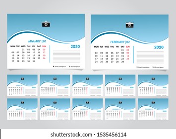 calendar 2020 year. Vector template collection. Week starts on monday