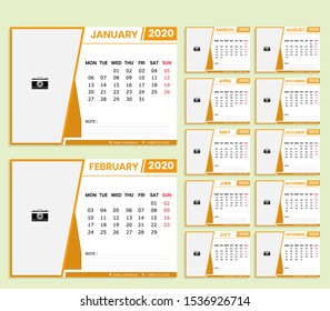 Calendar 2020 year. Vector template collection. Week starts on monday