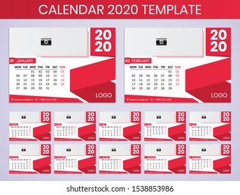 calendar 2020 year. Vector template collection. Week starts on monday