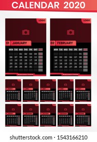calendar 2020 year. Vector template collection. Week starts on monday