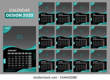 calendar 2020 year. Vector template collection. Week starts on monday