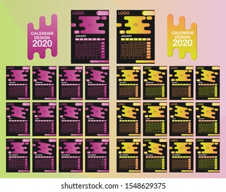 calendar 2020 year. Vector template collection. Week starts on monday