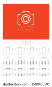 Calendar for 2020 year. Week starts on Sunday. Printable vector stationery design template