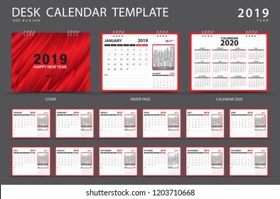 Calendar 2021, 2020 template, Desk calendar 2019 template, Set of 12 Months, Planner,  Week starts on Sunday, Stationery design, advertisement, Vector layout, red cover design, business brochure flyer