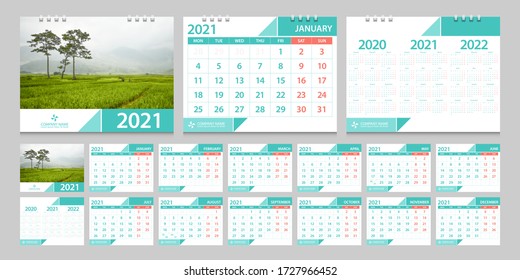 Calendar 2021, calendar 2022, 2020 week start Monday corporate design template vector.