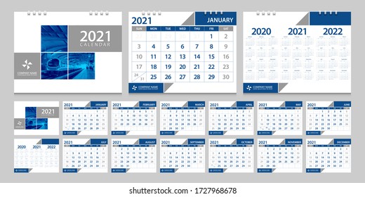 Calendar 2021, calendar 2022, 2020 week start Sunday corporate design template vector.