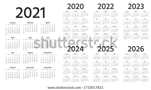 Vektor Stok Calendar 2021 2022 2023 2024 2025 Tanpa Royalti 1710017821