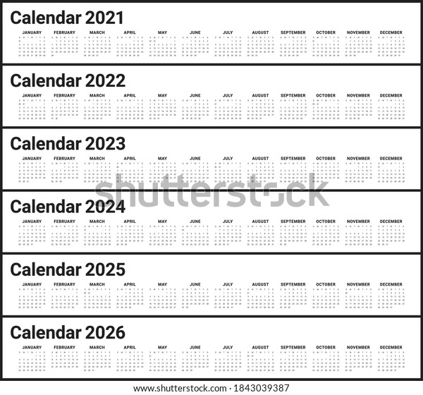 Calendar 2021 2022 2023 2024 2025 Stock-vektor (royaltyfri) 1843039387