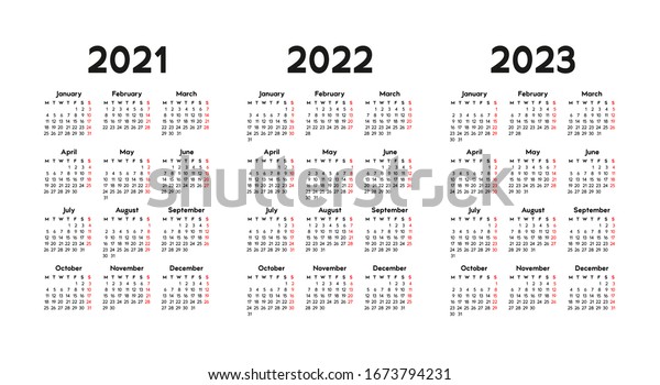 Calendar 2021 2022 2023 Week Starts Stock Vector (Royalty Free) 1673794231