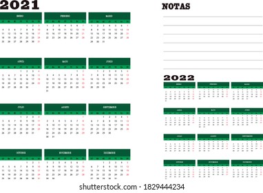 Calendario 2021 y 2022 con notas