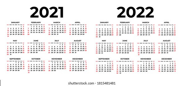 Calendar For 2021 And 2022 On White Background