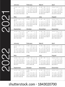 Calendar 2021 2022 Vektordesign-Vorlage, einfach und sauber