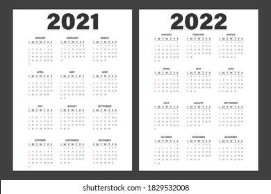 Calendar 2021 - 2022 - vector illustrations. The week starts on Sunday
