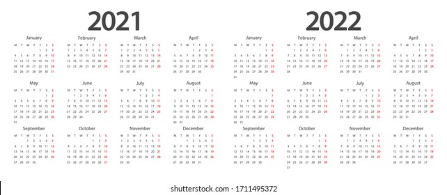 Calendar 2021, calendar 2022 week start Monday corporate design planner template.