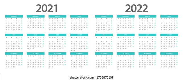 Calendar 2021, calendar 2022 week start Monday corporate design planner template.