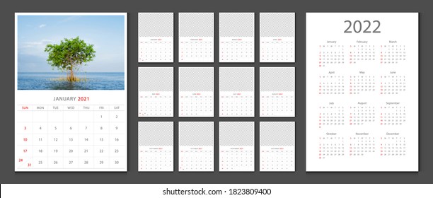 Calendar 2021, calendar 2022 week start Sunday corporate design template vector.