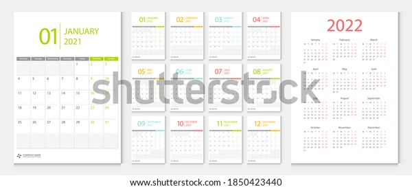 Calendar 2021 Calendar 2022 Week Start Stock Vector Royalty Free 1850423440