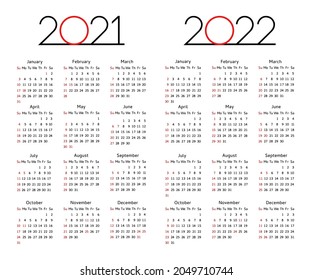 Calendar 2021 - 2022 year editable template. Week start Sunday corporate design planner template vector illustration. Calender table grid graphic concept with USA holiday