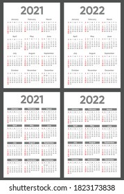 Calendar 2021, 2022 year. Week starts Sunday. Vertical template in simple minimal design. Yearly calendar organizer for weeks. Vector illustration.