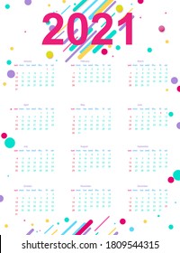 Calendar 2021 with abstract geometric background. Template. Vector illustration