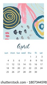 Calendar 2021 April. Abstract modern design. Editable template. Wall calendar planner template.Vector illustration