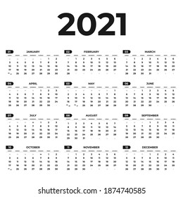 CALENDARIO DE 2021 EN NEGRO